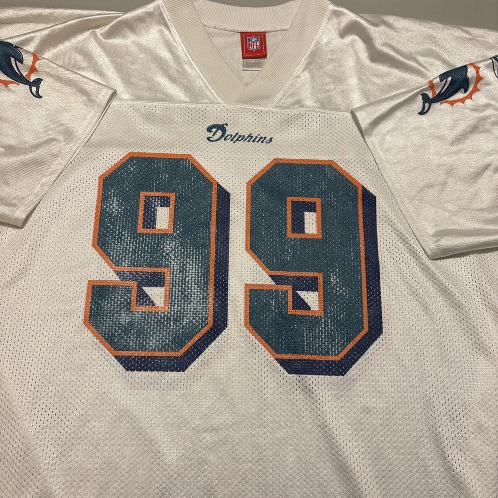 Vintage Y2K Miami Dolphins Jason Taylor #99 Reebok NFL White Jersey Men's 2XL